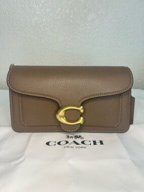 Coach Pebbled Leather Crossbody in Taupe with Gold Hardware